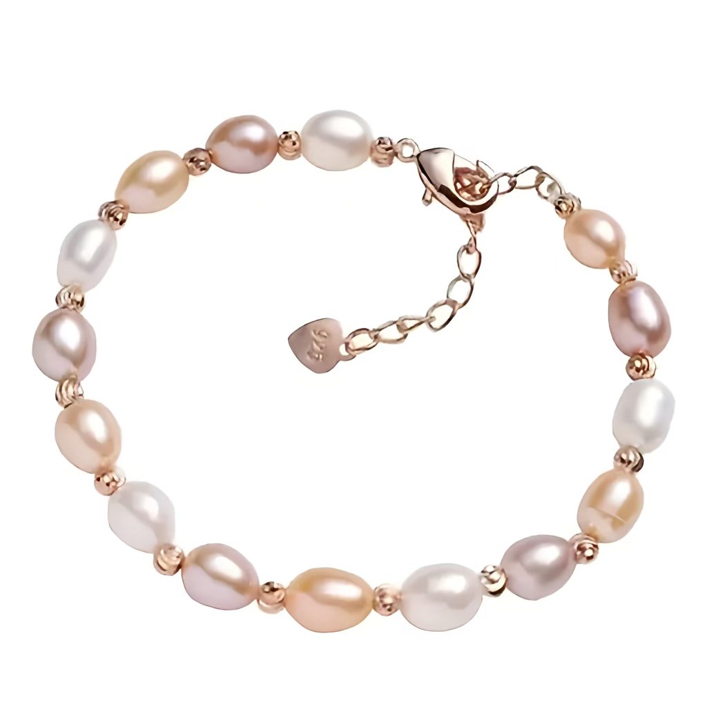 Colorful pearl bracelet pink, black gold.