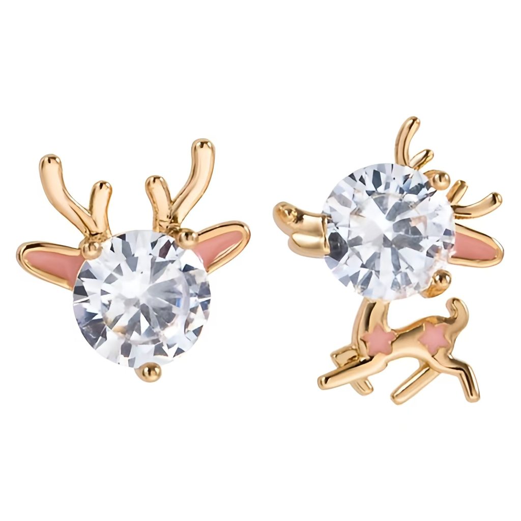 A festive diamond platinum reindeer earrings for a splash of color.