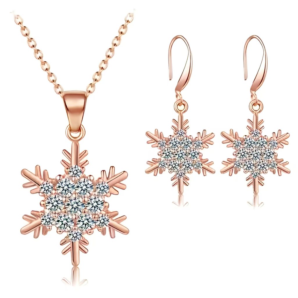 Snowflake-shaped zircon jewelry set, the perfect holiday gift that includes everything.