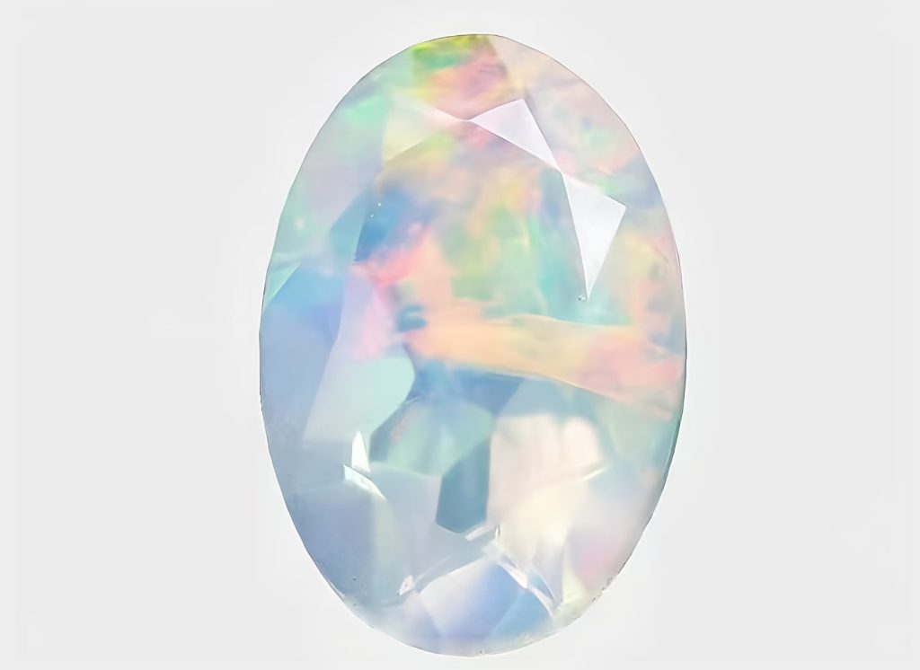 Gem-quality white opal with transparent, lively flashes of colour.